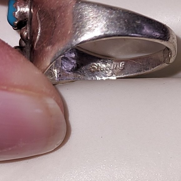 Old Pawn Sterling Navajo Turquoise Ring Size 7.5 - Picture 3 of 7